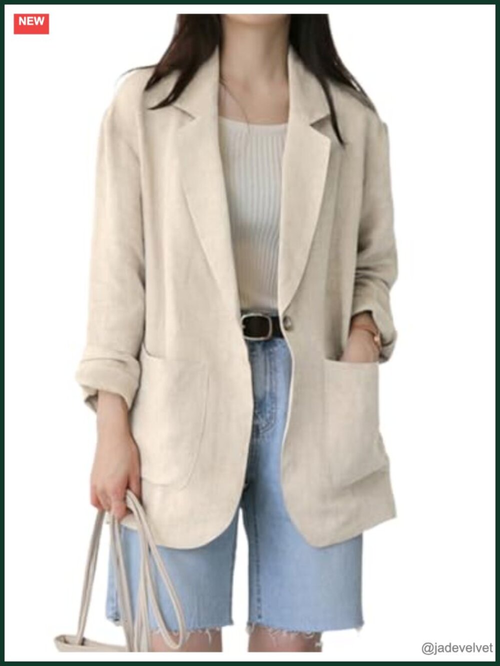 Linen Blend Blazer Casual Long Sleeve Lightweight Spring Summer Jacket